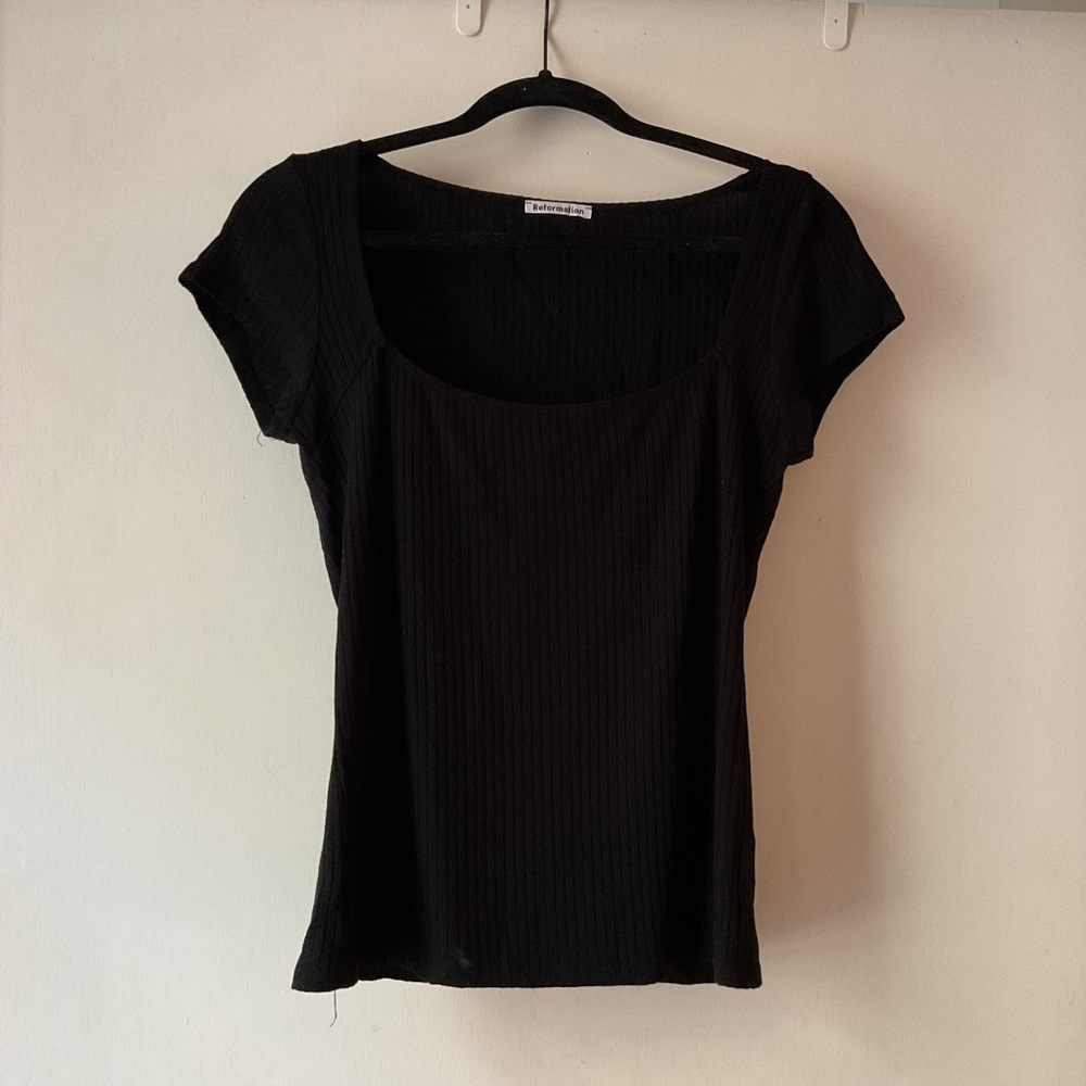 Reformation Bardot Knit Top, Black, XL